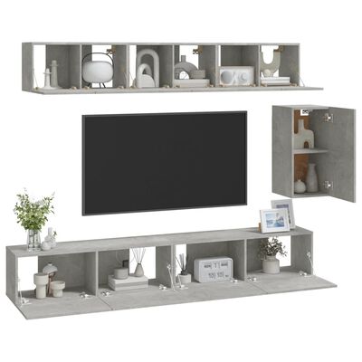 vidaXL 6 pcs conjunto móveis TV derivados de madeira cinzento cimento