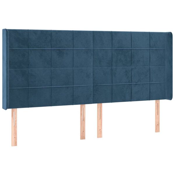 vidaXL Cabeceira cama c/ abas veludo 163x16x118/128 cm azul-escuro