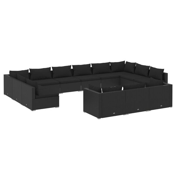 vidaXL 13 pcs conjunto lounge de jardim c/ almofad&otilde;es vime PE preto