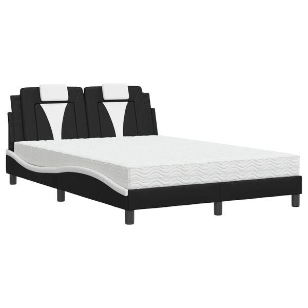 vidaXL Cama Viana com colch&atilde;o 140x200 cm couro artificial preto e branco