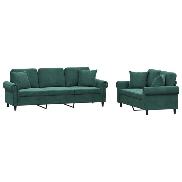 vidaXL 2 pcs conjunto de sof&aacute;s com almofadas veludo verde-escuro