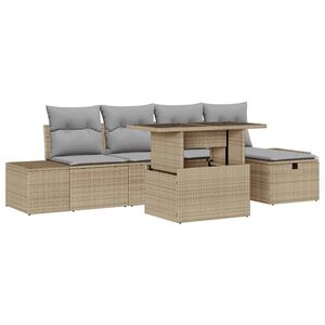 vidaXL Conjunto de Sof&aacute; de Jardim 6 pcs Bege Rattan Sint&eacute;tico