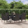 vidaXL 7 pcs conjunto de jantar p/ jardim c/ almofad&otilde;es vime PE preto