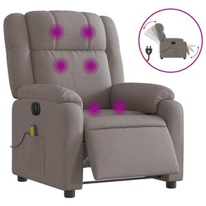 vidaXL Poltrona reclin&aacute;vel massagens el&eacute;trica tecido cinza-acastanhado