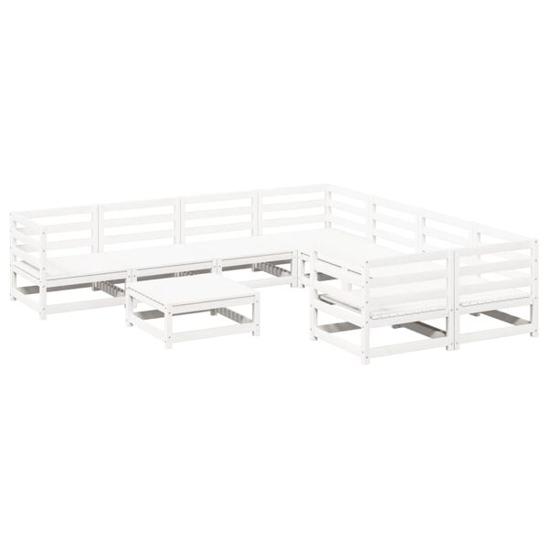 vidaXL 9 pcs conjunto sof&aacute;s de jardim madeira de pinho maci&ccedil;o branco