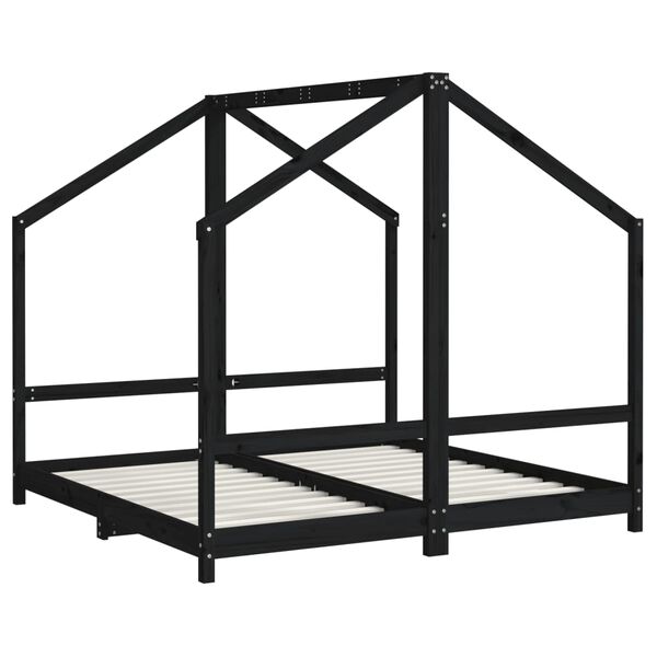 vidaXL Estrutura de cama infantil 2x(80x160) cm pinho maciço preto