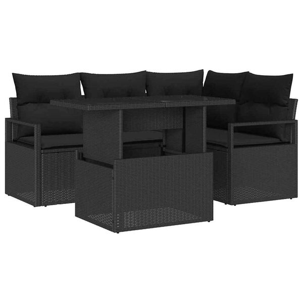 vidaXL Conjunto de Sof&aacute; de Jardim 5 pcs Preto Rattan Sint&eacute;tico