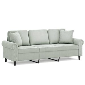 vidaXL Sof&aacute; 3 lugares + almofadas decorativas 180cm veludo cinza-claro