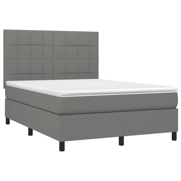 vidaXL Cama com molas/colch&atilde;o 140x190 cm tecido cinzento-escuro