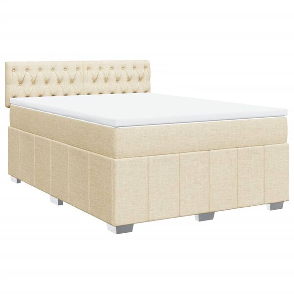 vidaXL Cama com molas/colch&atilde;o 140x200 cm tecido cor creme