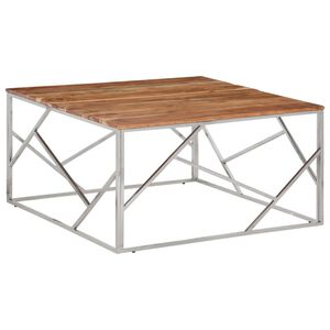 vidaXL Mesa de centro a&ccedil;o inoxid&aacute;vel/madeira de ac&aacute;cia maci&ccedil;a prateado