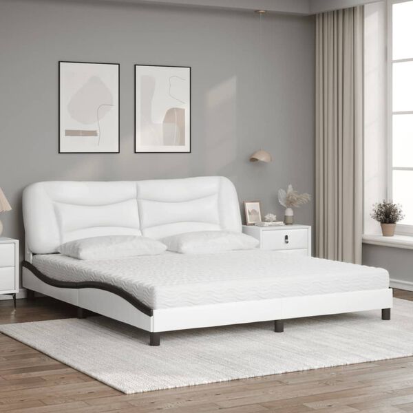 vidaXL Cama com colch&atilde;o Hvar 180x200 cm couro artificial preto e branco
