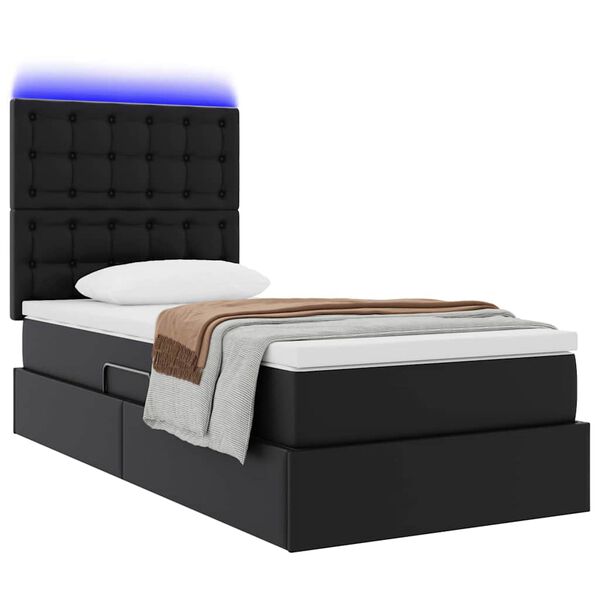 vidaXL Cama com arruma&ccedil;&atilde;o e LED Preto 100 x 200 cm Couro Sint&eacute;tico