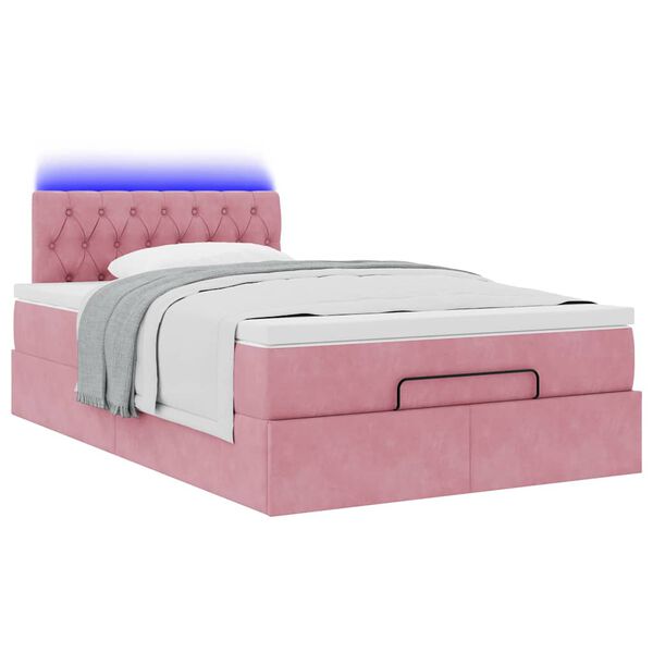 vidaXL Cama otomana com colch&atilde;o & LEDs 120x190cm veludo rosa