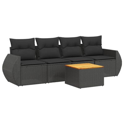 vidaXL 5 pcs conjunto sofás de jardim com almofadões vime PE preto