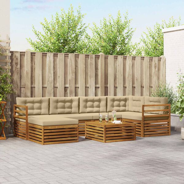 vidaXL Conjunto de Sof&aacute;s para Exterior 7 pcs Natural e Bege