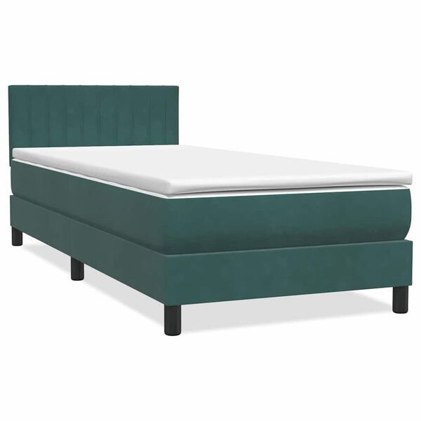 vidaXL Cama box spring c/ colch&atilde;o e LED 100x210 cm veludo verde-escuro
