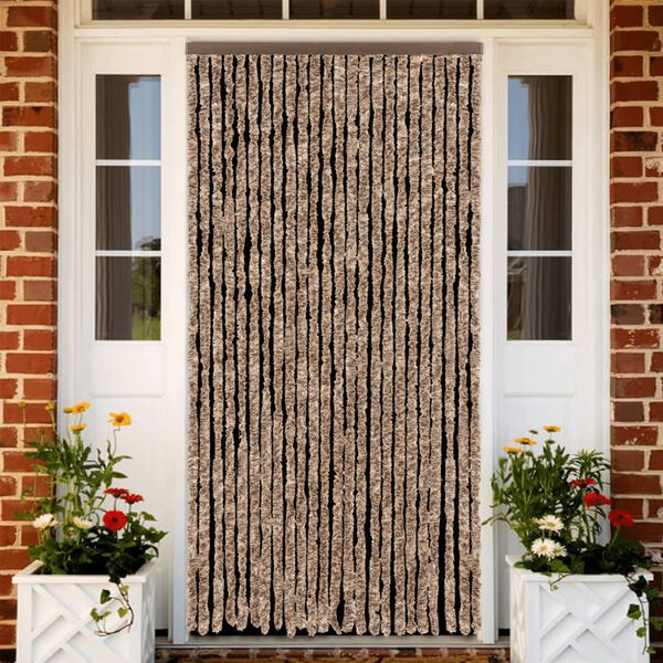 vidaXL Cortina anti-insetos 100x220 cm chenille bege e castanho-escuro