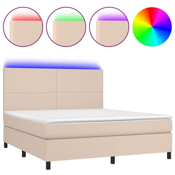 vidaXL Cama box spring c/colch&atilde;o/LED 180x200cm couro artif. cappuccino