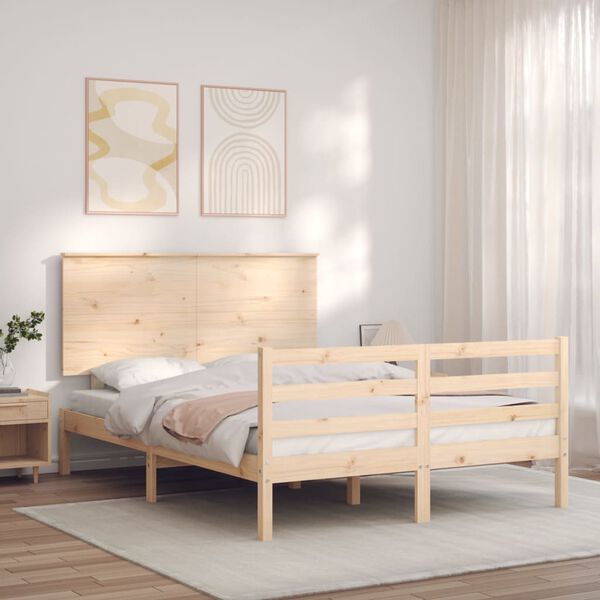 vidaXL Estrutura de cama com cabeceira 140x200 cm madeira maci&ccedil;a