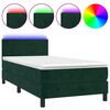 vidaXL Cama box spring c/ colch&atilde;o/LED 90x200 cm veludo verde-escuro