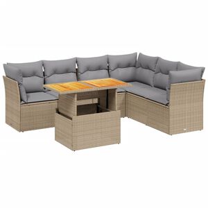 vidaXL 7 pcs conjunto de sof&aacute;s p/ jardim com almofad&otilde;es vime PE bege