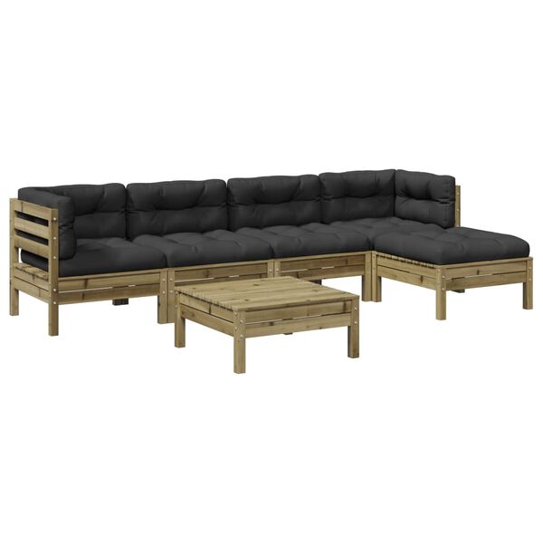 vidaXL 6 pcs conjunto sof&aacute;s de jardim c/ almofad&otilde;es pinho impregnado