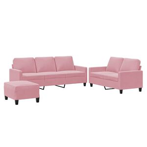 vidaXL 3 pcs conjunto de sof&aacute;s com almofad&otilde;es veludo rosa