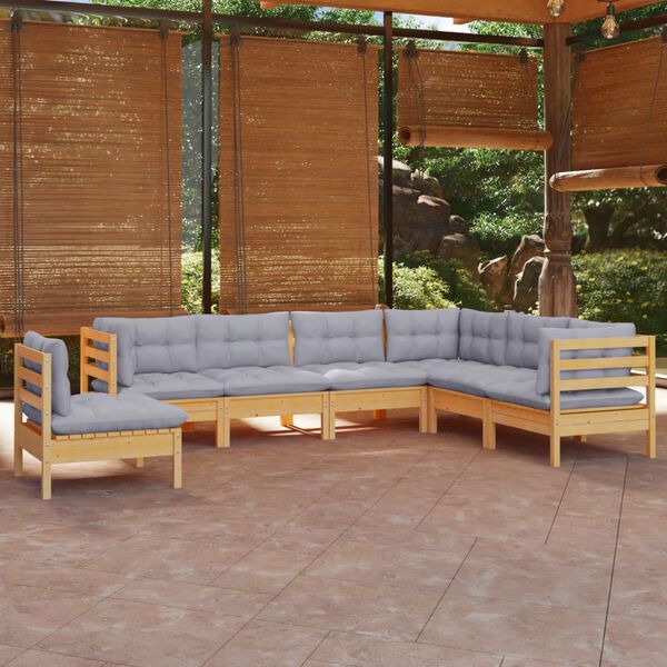 vidaXL 7 pcs conjunto lounge de jardim + almofad&otilde;es cinza pinho maci&ccedil;o