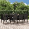 vidaXL 9 pcs conjunto de jantar p/ jardim c/ almofad&otilde;es vime PE preto