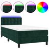 vidaXL Cama box spring c/ colch&atilde;o/LED 90x200 cm veludo verde-escuro