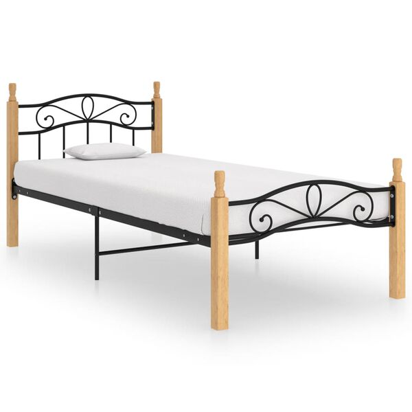 vidaXL Estrutura de cama 90x200 cm metal/madeira carvalho maci&ccedil;a preto