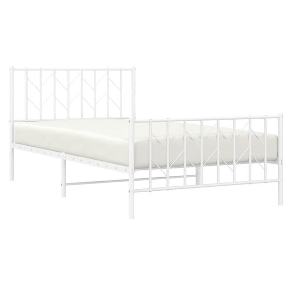 vidaXL Estrutura de cama com cabeceira e p&eacute;s 107x203 cm metal branco