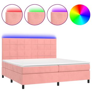 vidaXL Cama box spring c/ colch&atilde;o/LED 200x200 cm veludo rosa