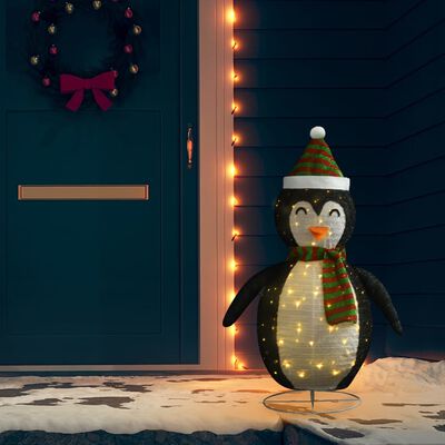 vidaXL Pinguim de Natal decorativo com luzes LED tecido de luxo 120 cm