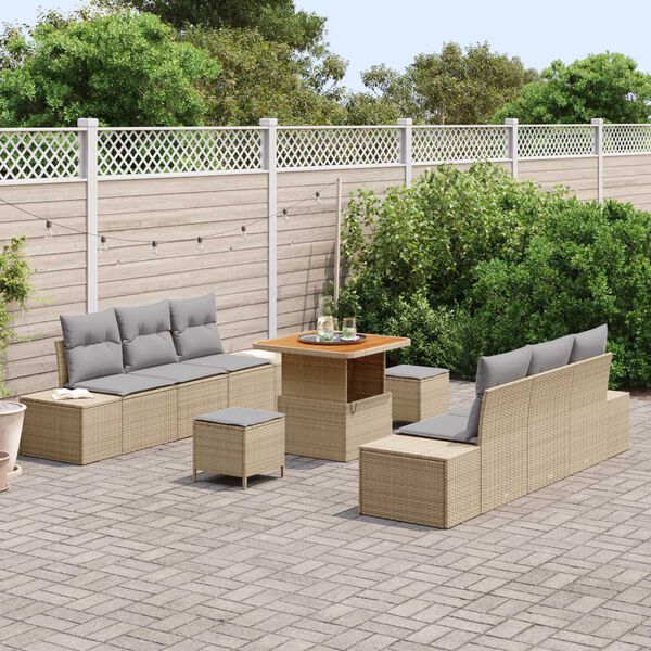 vidaXL Conjunto de Sofá de Jardim 9 pcs Bege Rattan Sintético