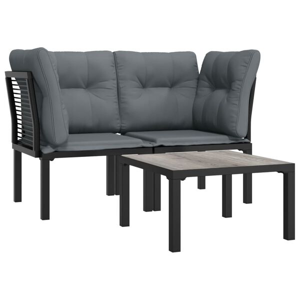 vidaXL 3 pcs conjunto lounge de jardim vime PE preto e cinzento