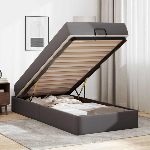 vidaXL Estrutura de cama com colch&atilde;o com colch&atilde;o 2 pcs Cinzeto PVC