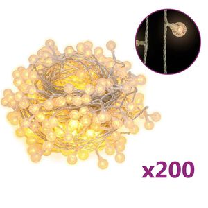 vidaXL Cord&atilde;o de luzes em globo 20m 200 LED 8 fun&ccedil;&otilde;es branco quente