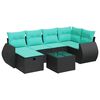 vidaXL 7 pcs conjunto de sof&aacute;s p/ jardim c/ almofad&otilde;es vime PE preto