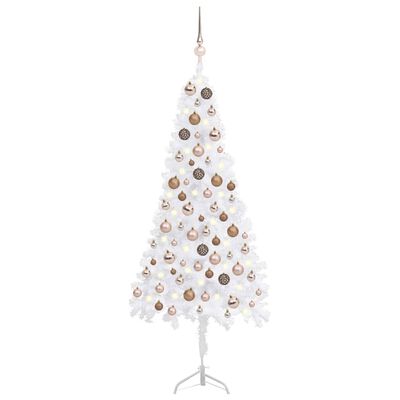 vidaXL Árvore Natal artif. canto c/ luzes LED/bolas 120 cm PVC branco