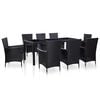 vidaXL Conjunto de jantar para exterior 9 pcs vime PE preto