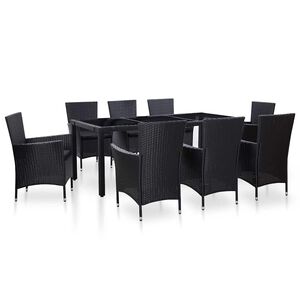 vidaXL Conjunto de jantar para exterior 9 pcs vime PE preto