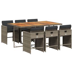 vidaXL 7 pcs conjunto de jantar p/ jardim c/ almofad&otilde;es vime PE cinza