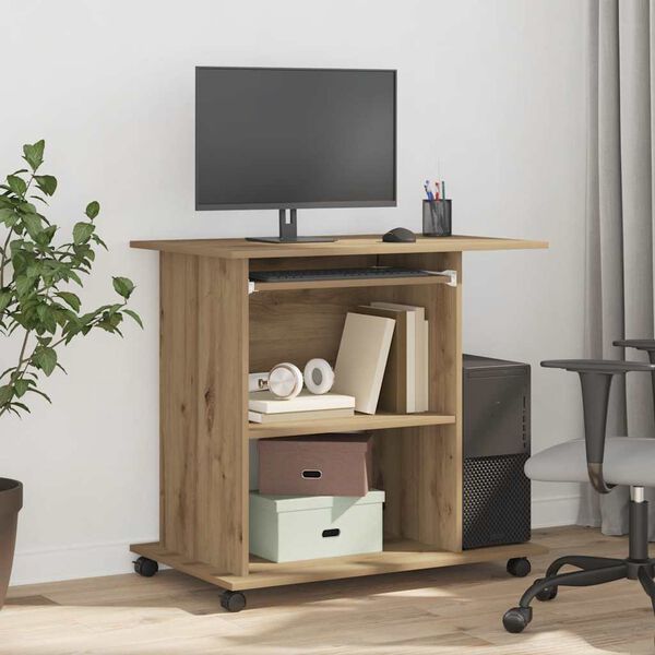 vidaXL Mesa para computador carvalho artesanal 80x50x75 cm