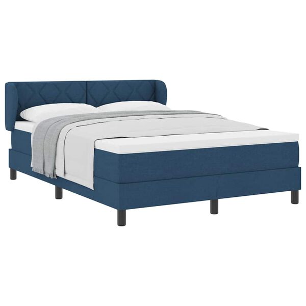 vidaXL Cama box spring com colch&atilde;o Azul 140 x 190 cm tecido