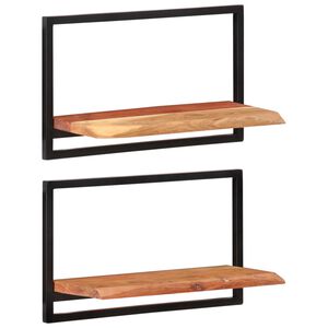 vidaXL Prateleiras de parede 2 pcs 60x25x35 cm ac&aacute;cia maci&ccedil;a e a&ccedil;o