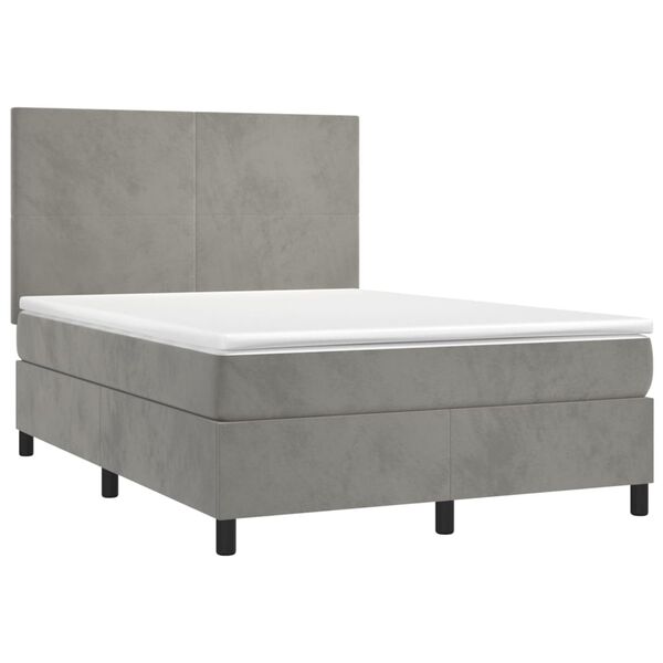 vidaXL Cama com molas/colch&atilde;o 140x190 cm veludo cinzento-claro