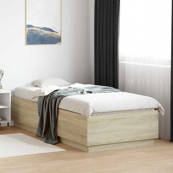 vidaXL Estrutura cama 100x200 cm derivados de madeira carvalho sonoma