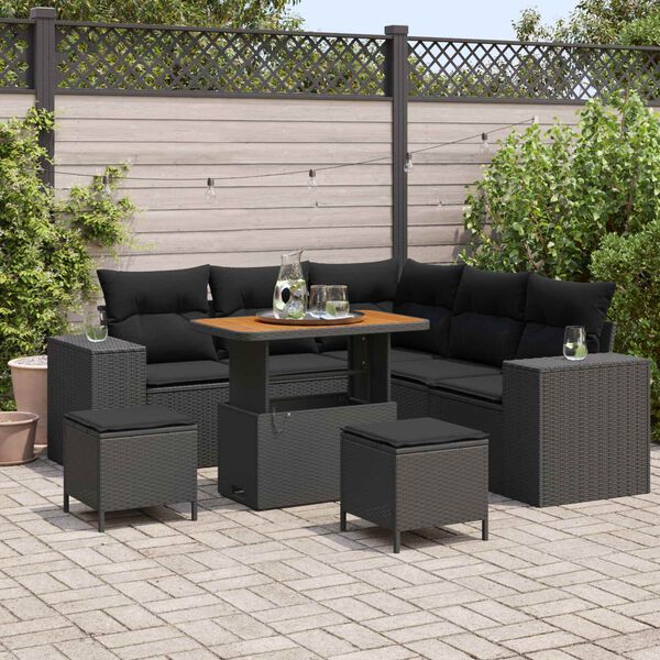 vidaXL Conjunto de Sof&aacute; de Jardim com almofada 8 pcs Preto